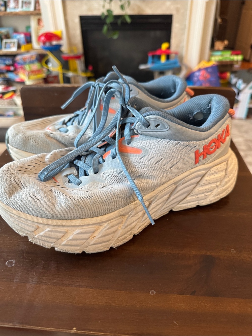 Hoka Women's Light Blue Running Sneakers with Coral Accents